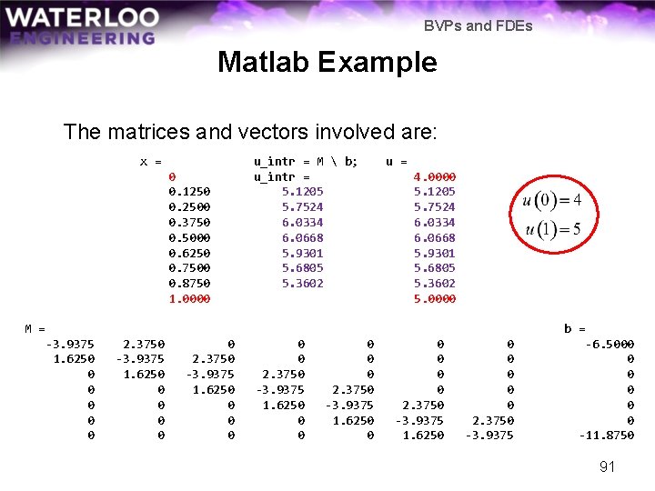 BVPs and FDEs Matlab Example The matrices and vectors involved are: x = 0