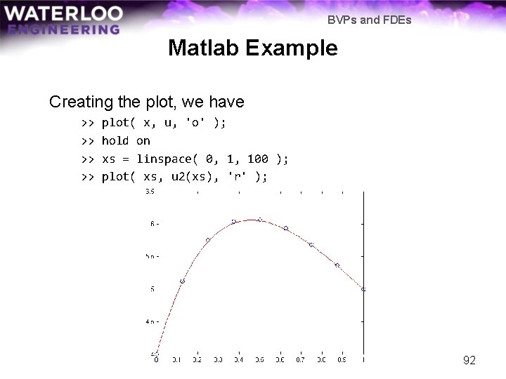 BVPs and FDEs Matlab Example Creating the plot, we have >> >> plot( x,