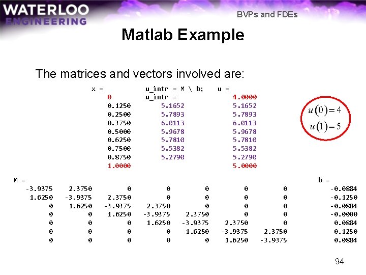 BVPs and FDEs Matlab Example The matrices and vectors involved are: x = 0