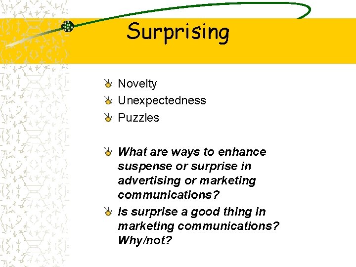 Surprising Novelty Unexpectedness Puzzles What are ways to enhance suspense or surprise in advertising