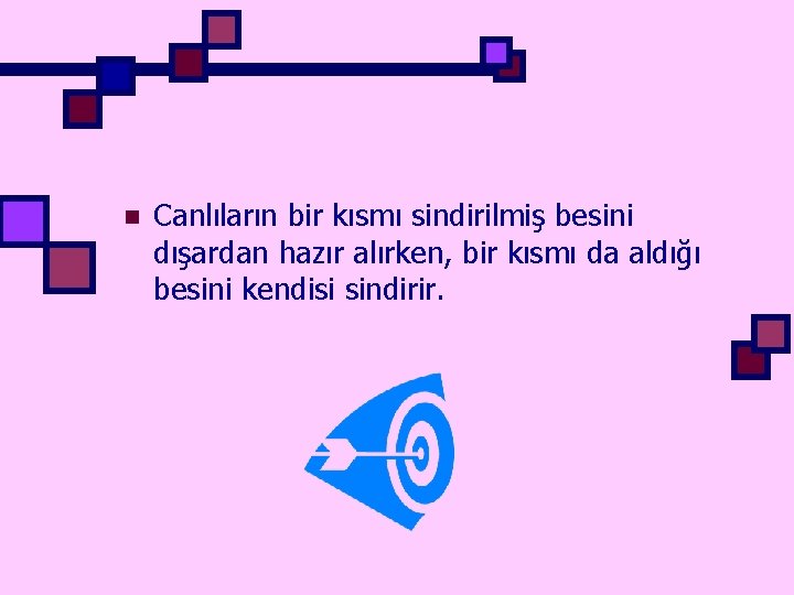 n Canlıların bir kısmı sindirilmiş besini dışardan hazır alırken, bir kısmı da aldığı besini