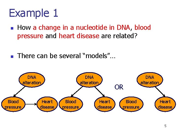 Example 1 n n How a change in a nucleotide in DNA, blood pressure
