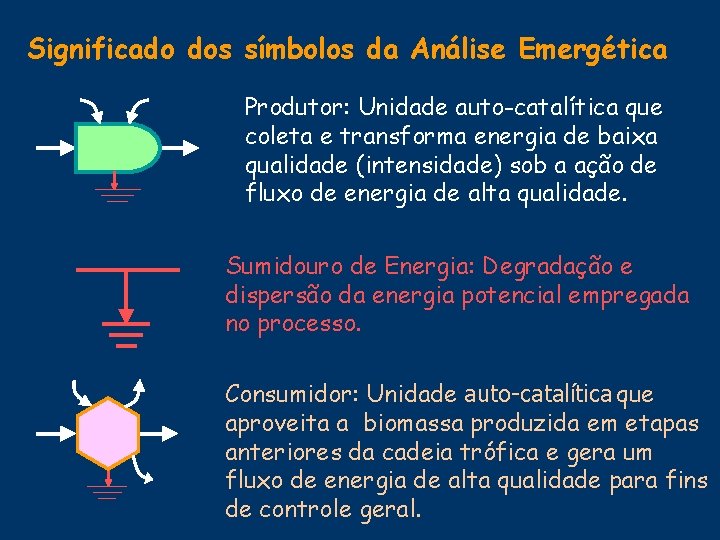 Significado dos símbolos da Análise Emergética Produtor: Unidade auto-catalítica que coleta e transforma energia