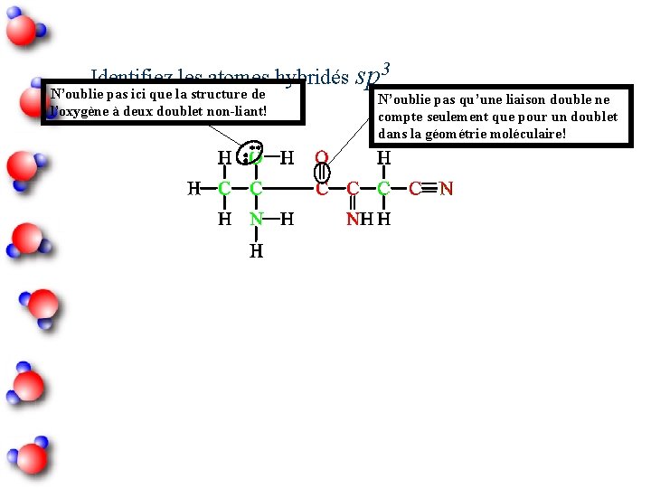 Identifiez les atomes hybridés sp 3 N’oublie pas ici que la structure de l’oxygène