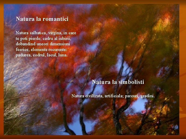 Natura la romantici Natura salbatica, virgina, in care te poti pierde; cadru al iubirii,