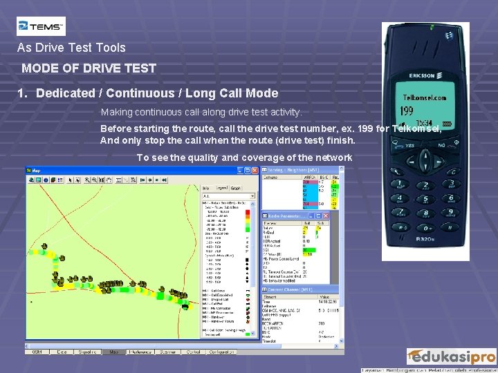 As Drive Test Tools MODE OF DRIVE TEST 1. Dedicated / Continuous / Long