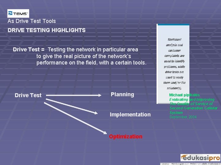 As Drive Test Tools DRIVE TESTING HIGHLIGHTS Drive Test = Testing the network in