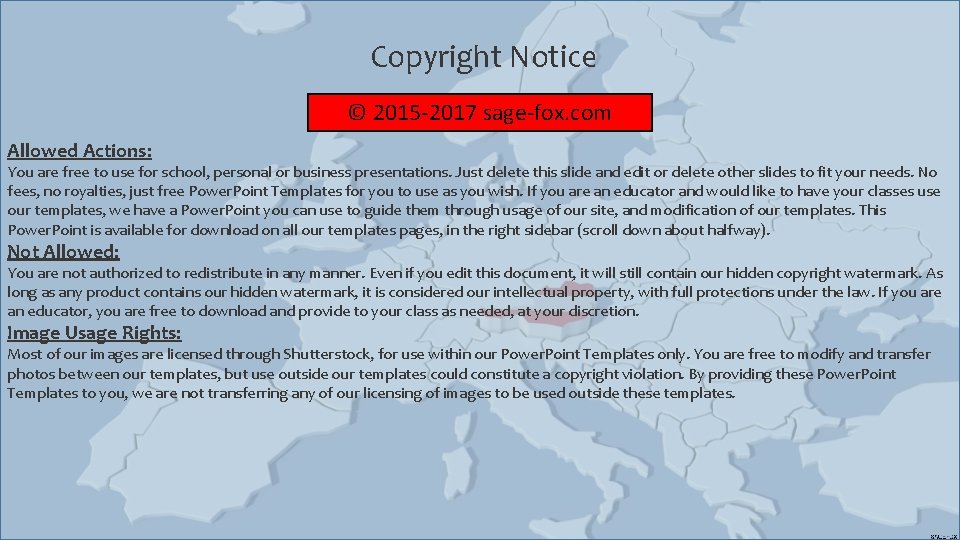 Copyright Notice © 2015 -2017 sage-fox. com Allowed Actions: You are free to use