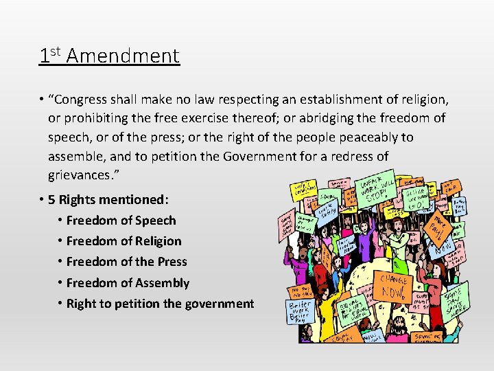 1 st Amendment • “Congress shall make no law respecting an establishment of religion,