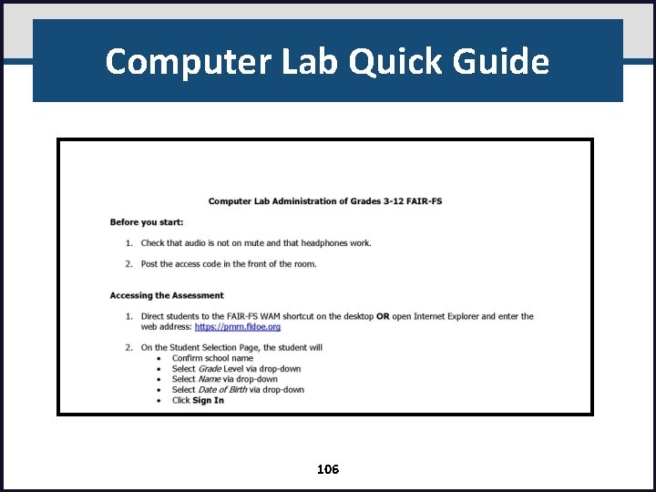 Computer Lab Quick Guide 106 