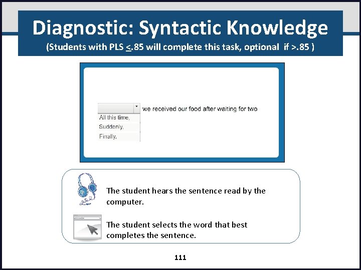 Diagnostic: Syntactic Knowledge (Students with PLS <. 85 will complete this task, optional if