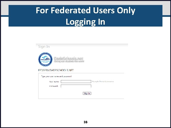 For Federated Users Only Logging In 38 