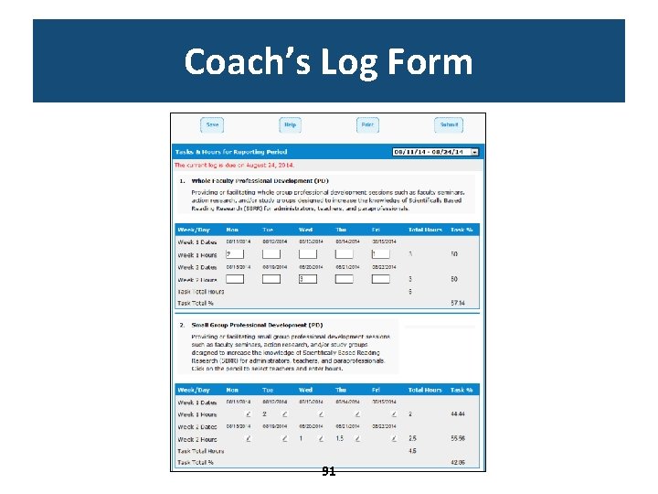 Coach’s Log Form 91 
