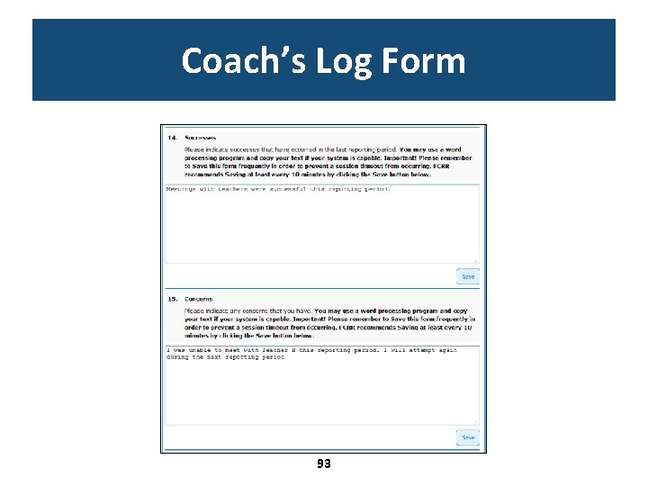 Coach’s Log Form 93 
