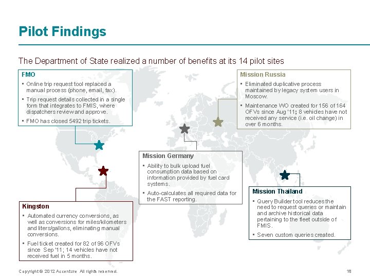 Pilot Findings The Department of State realized a number of benefits at its 14