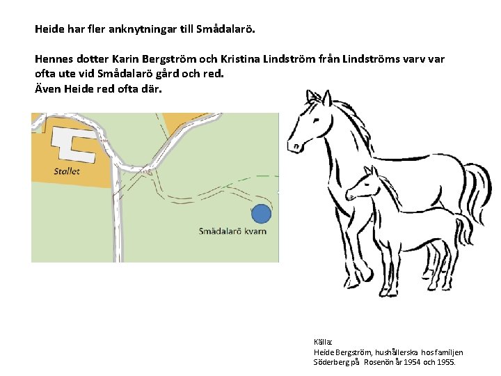 Heide har fler anknytningar till Smådalarö. Hennes dotter Karin Bergström och Kristina Lindström från