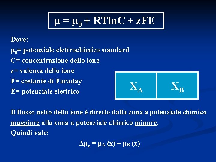 μ = μ 0 + RTln. C + z. FE Dove: μ 0= potenziale