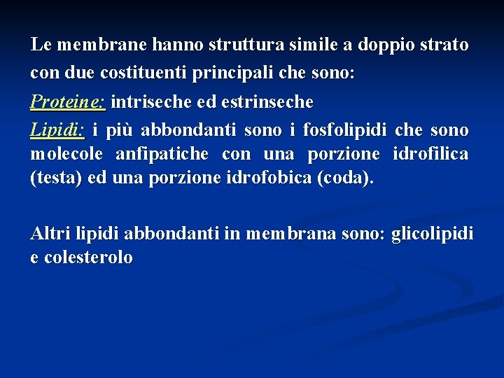 Le membrane hanno struttura simile a doppio strato con due costituenti principali che sono: