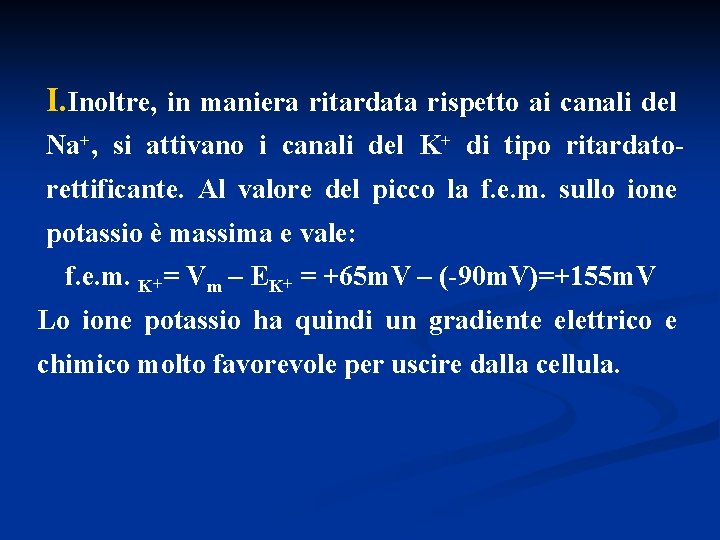 I. Inoltre, in maniera ritardata rispetto ai canali del Na+, si attivano i canali