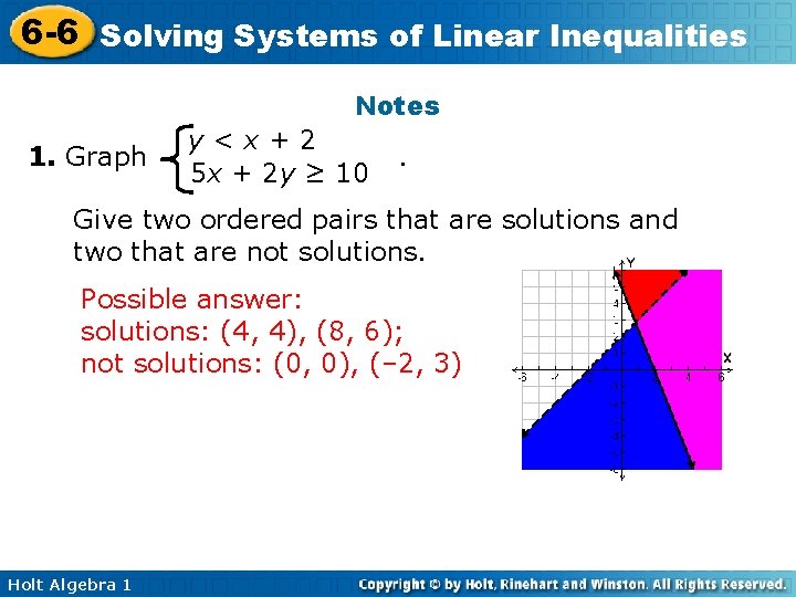 6 -6 Solving Systems of Linear Inequalities Notes 1. Graph y<x+2 5 x +