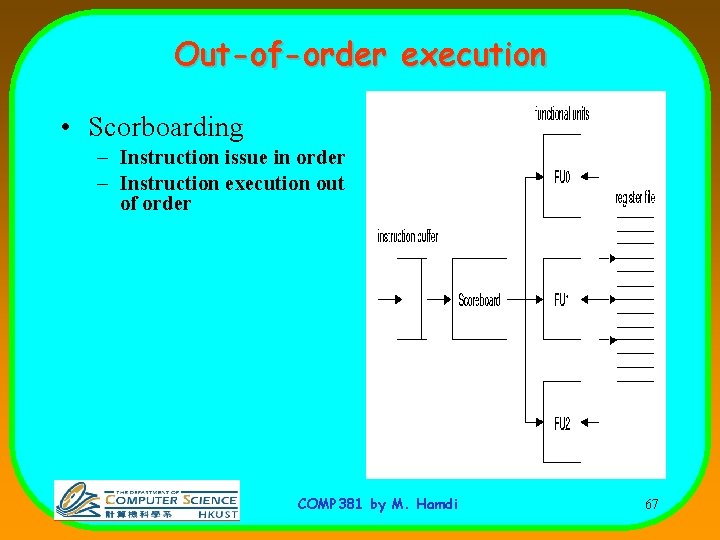 Out-of-order execution • Scorboarding – Instruction issue in order – Instruction execution out of