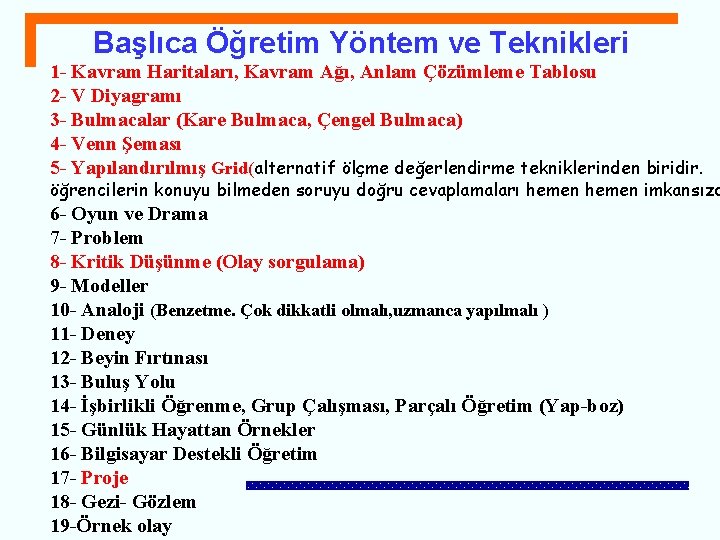 Başlıca Öğretim Yöntem ve Teknikleri 1 - Kavram Haritaları, Kavram Ağı, Anlam Çözümleme Tablosu