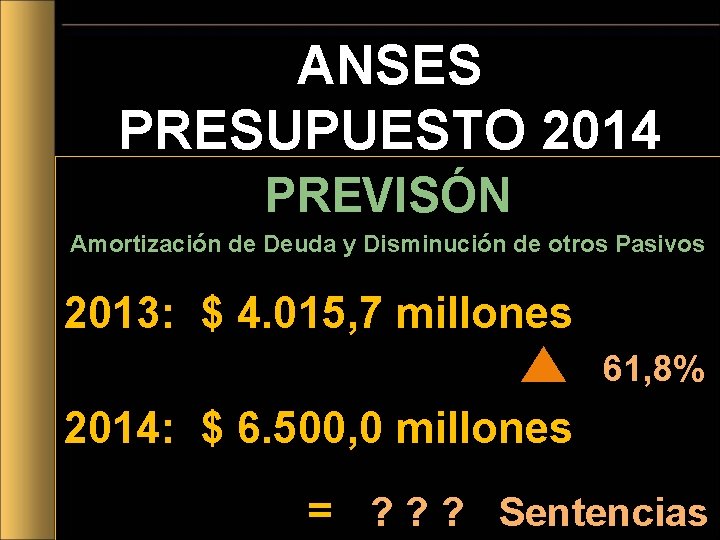ANSES PRESUPUESTO 2014 PREVISÓN Amortización de Deuda y Disminución de otros Pasivos 2013: $