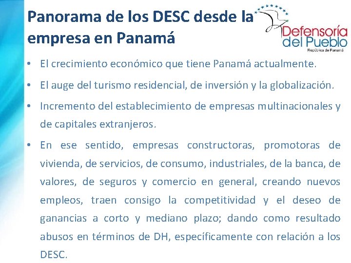 Panorama de los DESC desde la empresa en Panamá • El crecimiento económico que