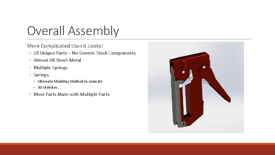 Overall Assembly More Complicated than it Looks! ◦ ◦ 28 Unique Parts – No