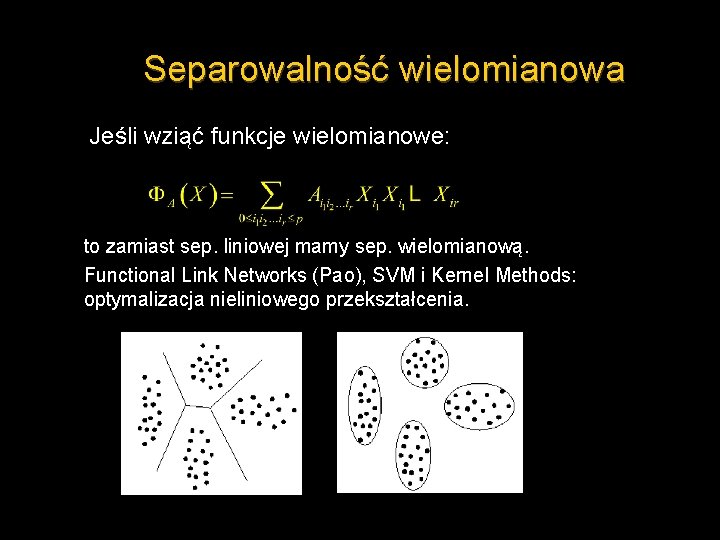 Separowalność wielomianowa Jeśli wziąć funkcje wielomianowe: to zamiast sep. liniowej mamy sep. wielomianową. Functional