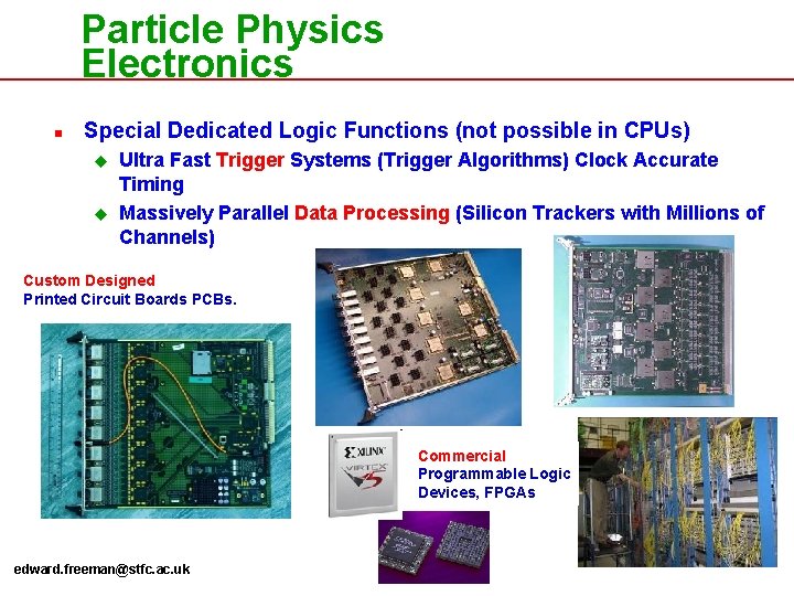 Particle Physics Electronics n Special Dedicated Logic Functions (not possible in CPUs) u u Particle Physics Electronics n Special Dedicated Logic Functions (not possible in CPUs) u u