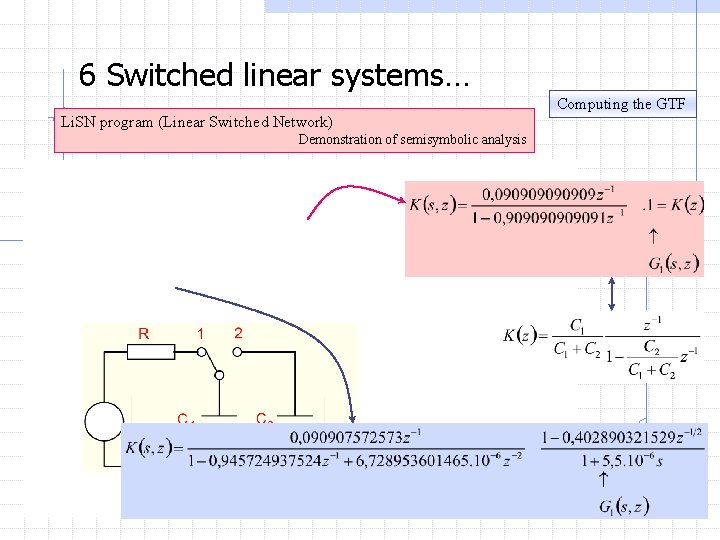 6 Switched linear systems… Computing the GTF Li. SN program (Linear Switched Network) Demonstration