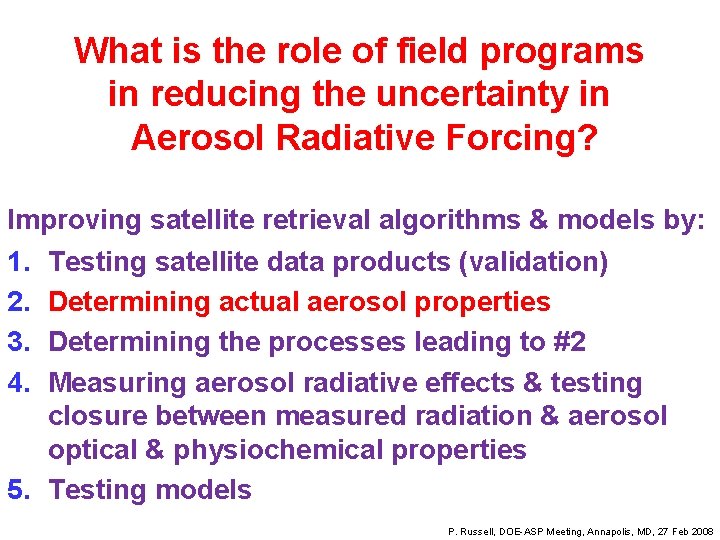 What is the role of field programs in reducing the uncertainty in Aerosol Radiative