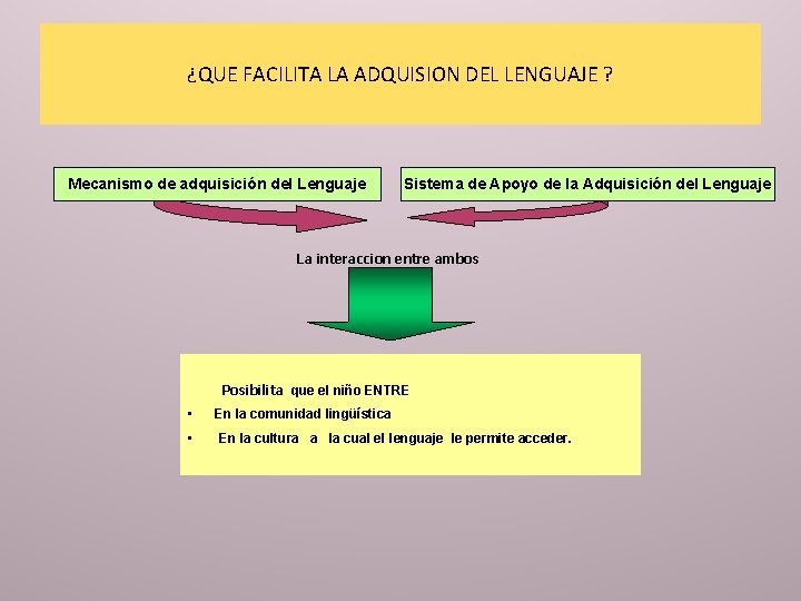 ¿QUE FACILITA LA ADQUISION DEL LENGUAJE ? Mecanismo de adquisición del Lenguaje Sistema de