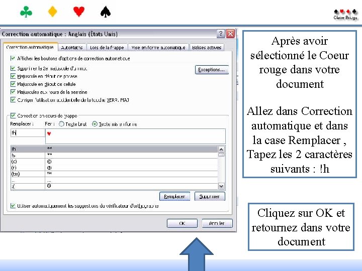 Après avoir sélectionné le Coeur rouge dans votre document Allez dans Correction automatique et