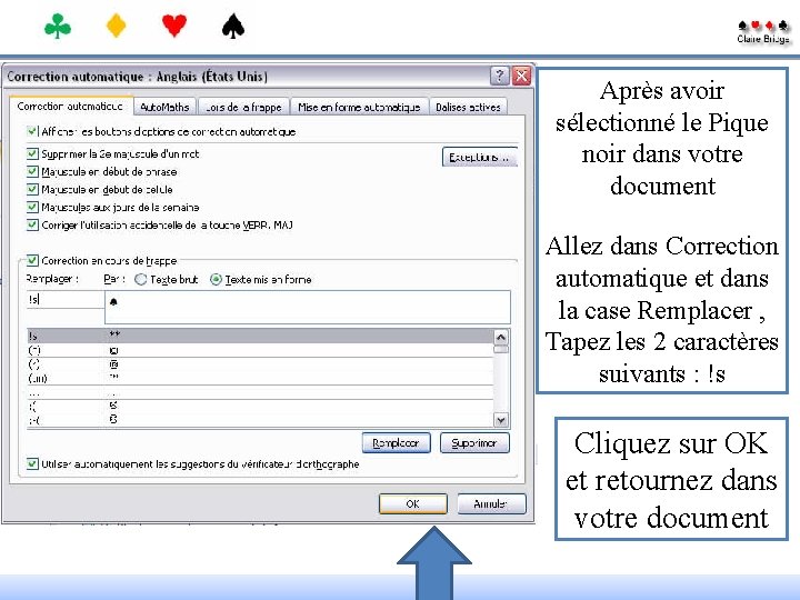 Après avoir sélectionné le Pique noir dans votre document Allez dans Correction automatique et