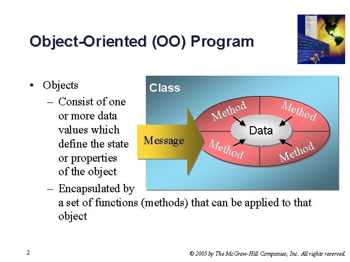 Object-Oriented (OO) Program • Objects Class – Consist of one Met d o h