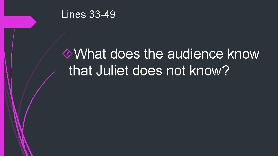 Lines 33 -49 What does the audience know that Juliet does not know? 