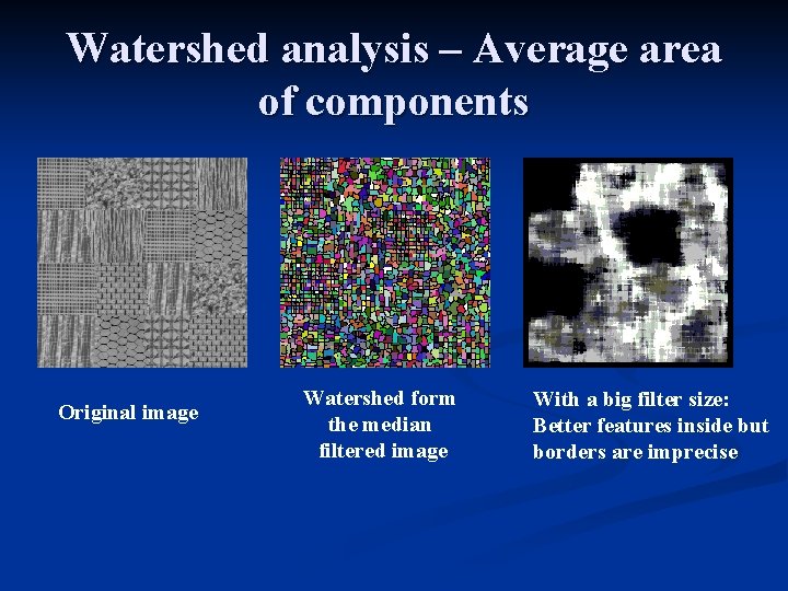 Watershed analysis – Average area of components Original image Watershed form the median filtered