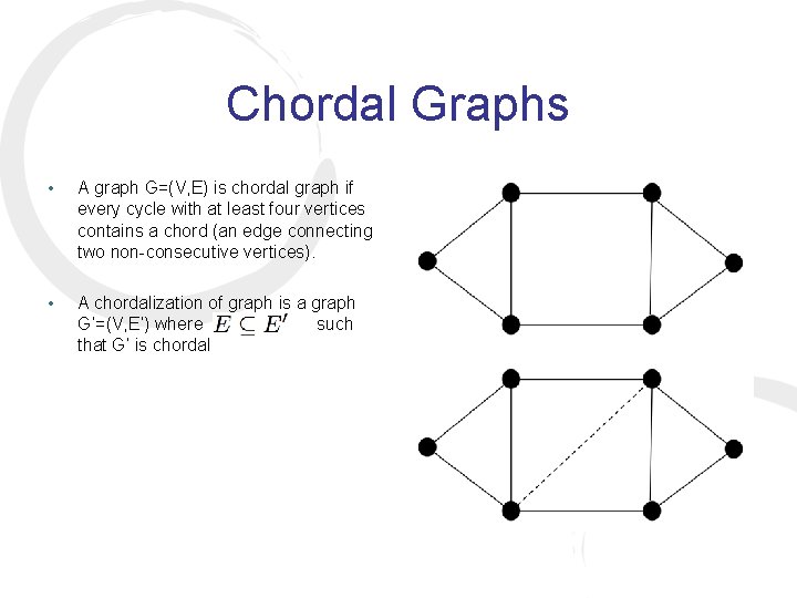 Chordal Graphs • A graph G=(V, E) is chordal graph if every cycle with