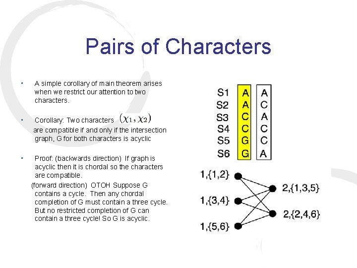 Pairs of Characters • A simple corollary of main theorem arises when we restrict