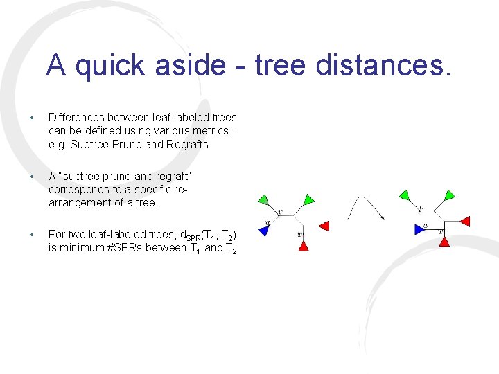 A quick aside - tree distances. • Differences between leaf labeled trees can be