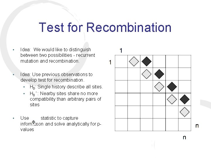 Test for Recombination • Idea: We would like to distinguish between two possibilities -