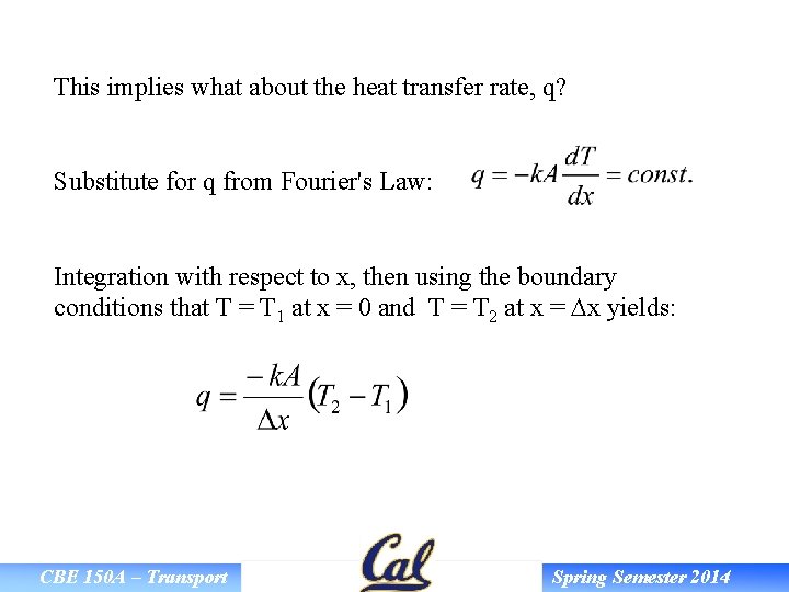 This implies what about the heat transfer rate, q? Substitute for q from Fourier's
