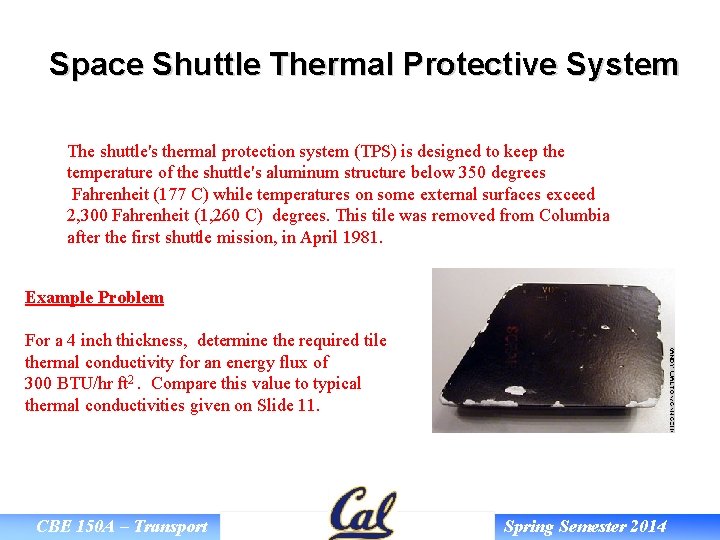 Space Shuttle Thermal Protective System The shuttle's thermal protection system (TPS) is designed to