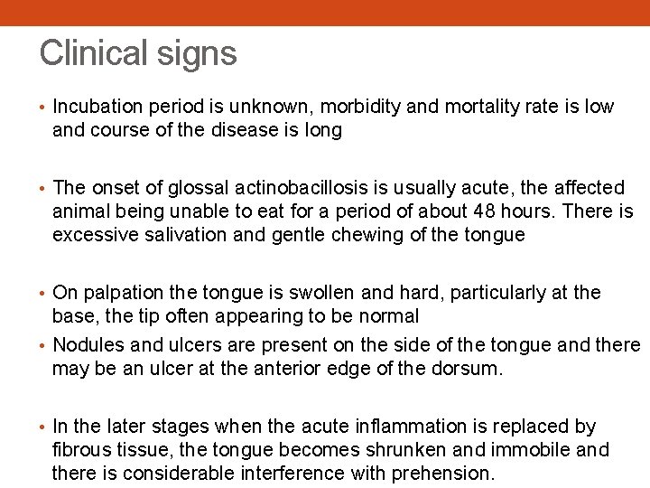 Clinical signs • Incubation period is unknown, morbidity and mortality rate is low and