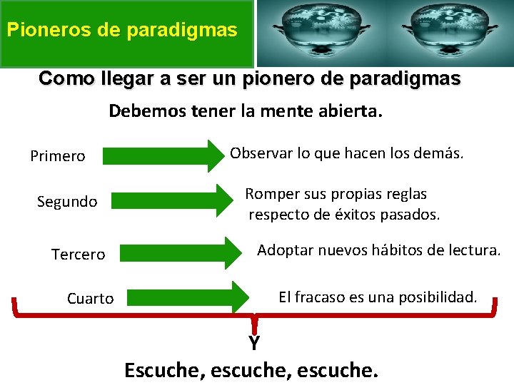 Pioneros de paradigmas Como llegar a ser un pionero de paradigmas Debemos tener la