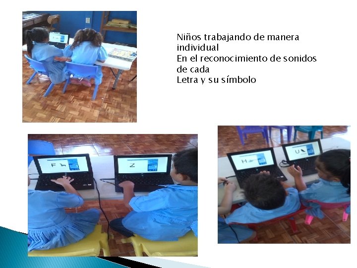 Niños trabajando de manera individual En el reconocimiento de sonidos de cada Letra y