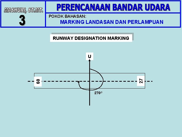 POKOK BAHASAN: MARKING LANDASAN DAN PERLAMPUAN RUNWAY DESIGNATION MARKING 09 27 U 270 O