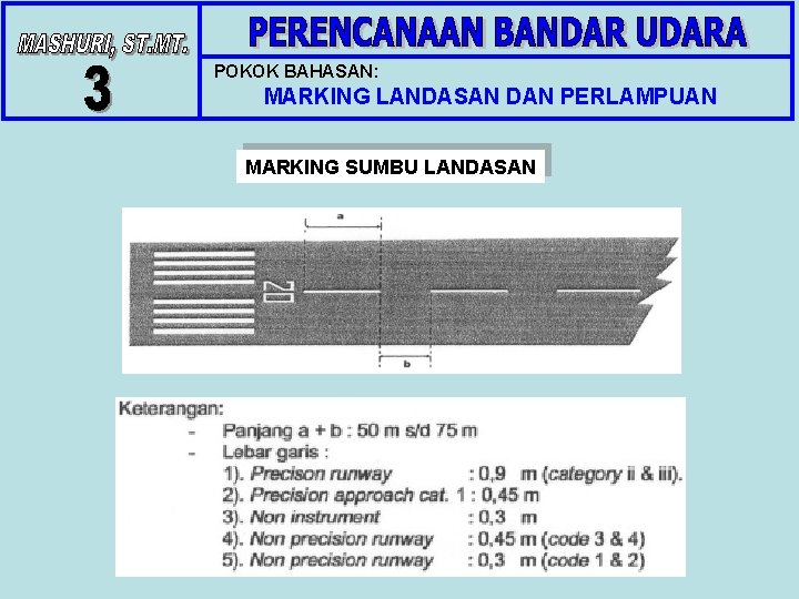POKOK BAHASAN: MARKING LANDASAN DAN PERLAMPUAN MARKING SUMBU LANDASAN POKOK BAHASAN: MARKING LANDASAN DAN PERLAMPUAN MARKING SUMBU LANDASAN